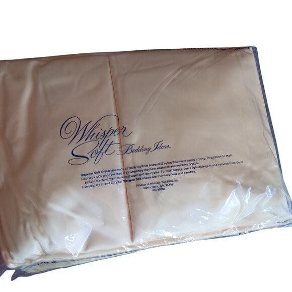 Vtg Sheet Set Whisper Soft Double Nylon Satin Lace Trim Flat Fitted Pillowcase - Picture 6 of 8
